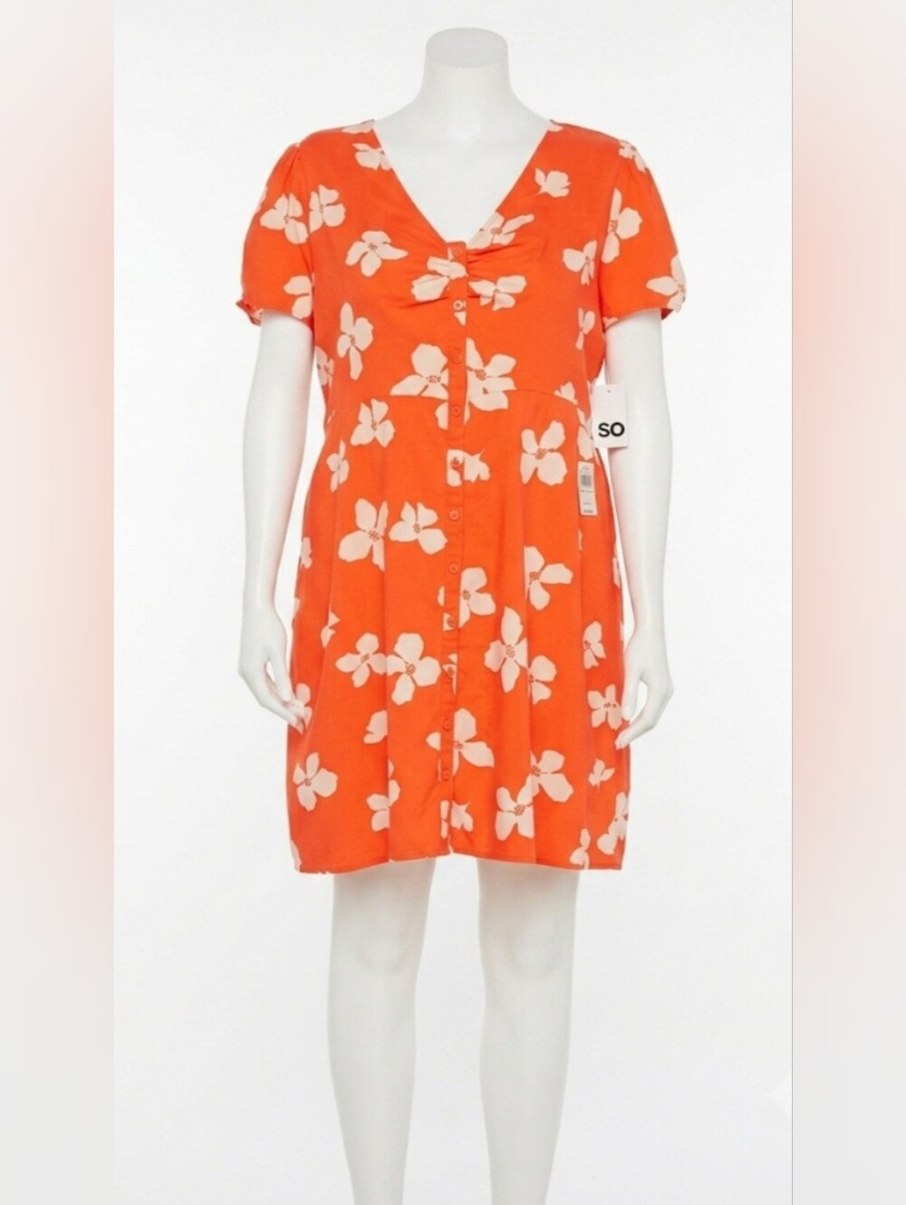 Floral Button-Front Dress in Orange and Cream Womens Size Large